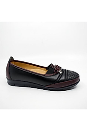 Eslem Siyah-Bordo Ortopedik Anne Ayakkabısı Deri